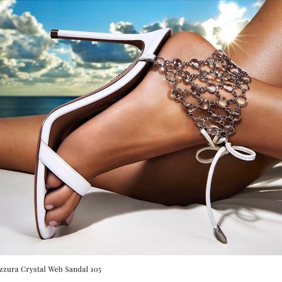 Aquazzura White Crystal Web Leather Ankle-Tie Leather Stiletto Sandal US… - Picture 3 of 8